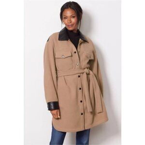 Lamarque Evereve Sesame Brown Zosia Belted Shacket NWT $220 Size M